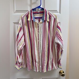 Vintage Talbots Multicolored Stripe Cotton Button Up Boyfriend Shirt Size XL